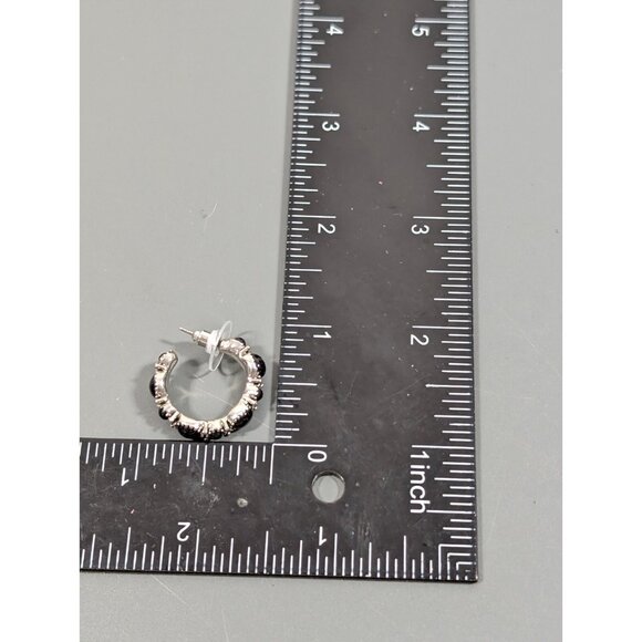 Chaps Black Cabochon Silver Tone Hoop Pierced Earrings Western Boho - Picture 10 of 12